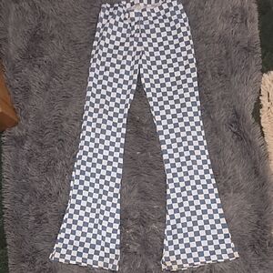 Chic Blue and White Checkered Flare Pants
